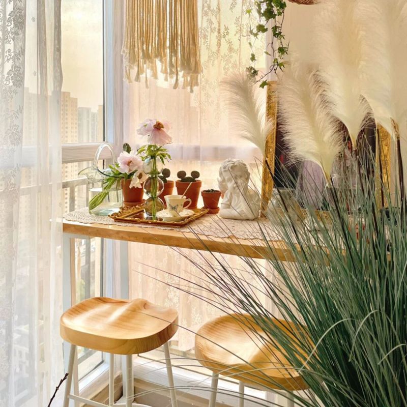 Rectangle Pine Wood Top Bistro Table Modern Pub Table with White Metal Base