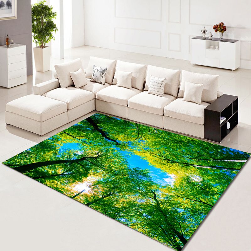 Modern Green Rug Polyester 3D Print Rug Tear Resistant Rug for Drawing Room
