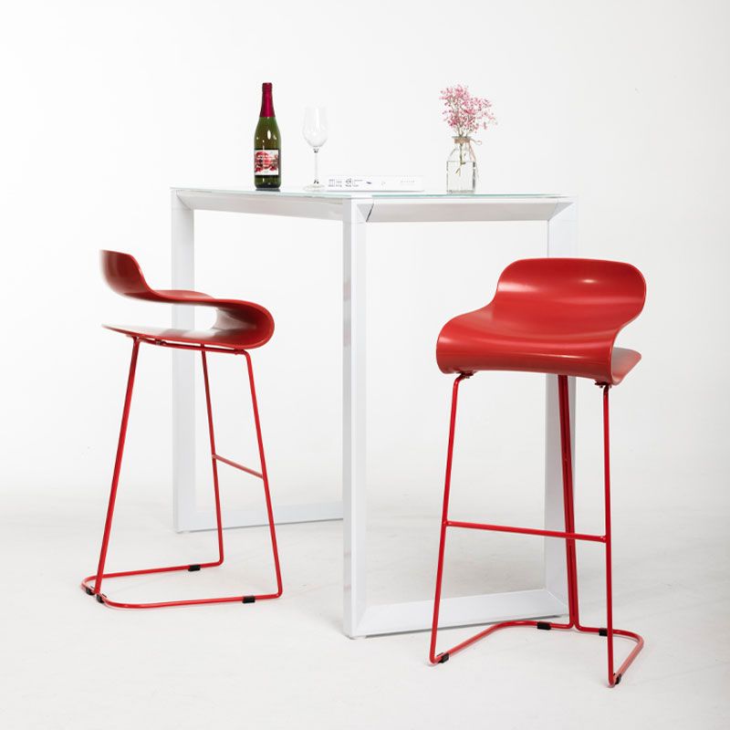 Nordic Stainless Steel Simple Barstool Low Back Indoor Tall Stool with Plastic Seat