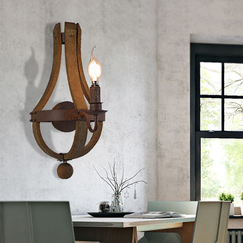 Rust Candle Wall Lighting Rustic Style Metal 1/2/3-Light Dining Room Sconce Lamp