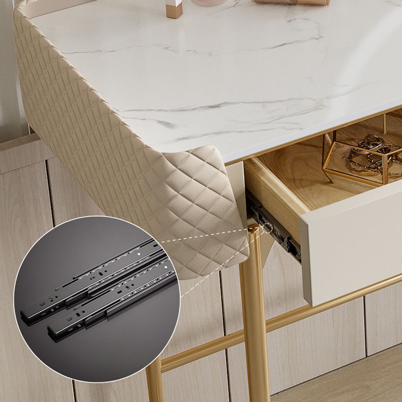 White Vanity Desk with 2 Storage Drawers 17.71" Wide Wood Vanity Set, Glam Style