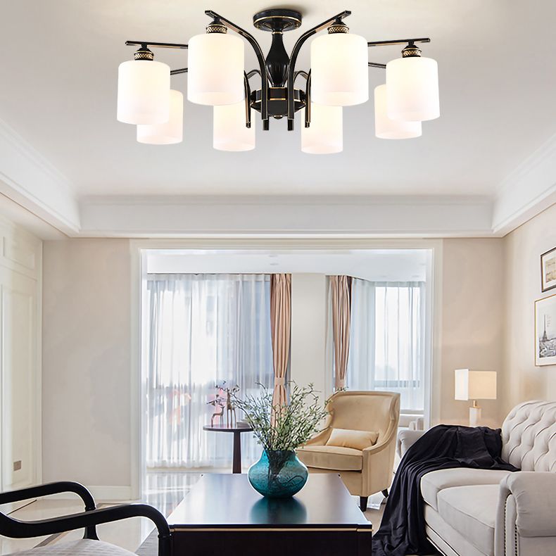 Glass Semi Flush Mount Light Traditional Black Geometric Living Room Semi Flush Ceiling Light