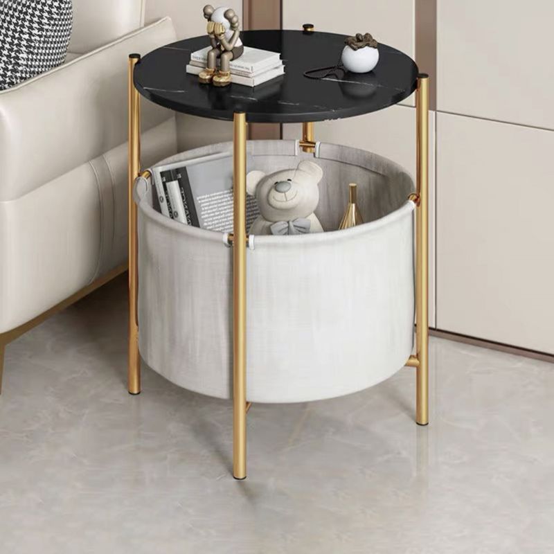 Modern Style Rock Slab Table Top Metal Steel Base with Circular Storage Space Side Table