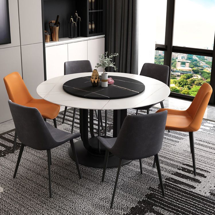 Round Stone Top Dining Table Contemporary Dining Table with Metal Pedestal Base