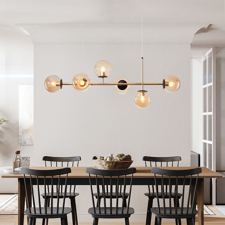 Wrought Iron Island Pendant Light in Modern Luxury Style Glass Sputnik Ceiling Light for Dining Room