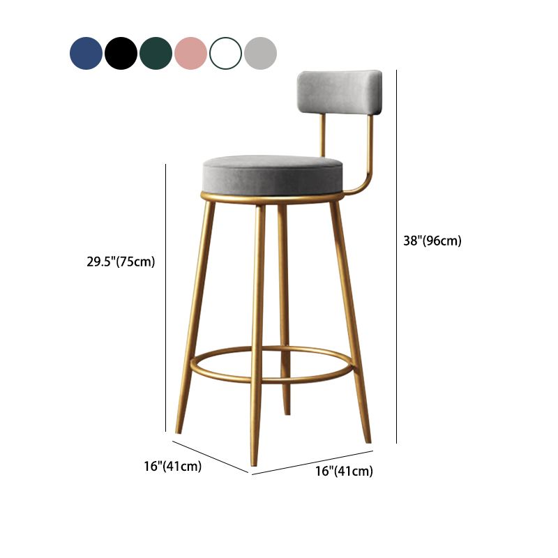 Scandinavian Low Back Bar Stools Fabric Round Seat Footrest Barstool