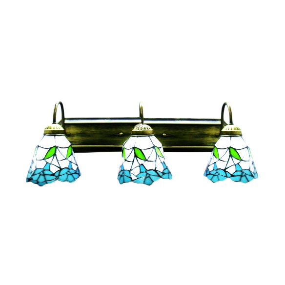 Flower Blue-White Glass Sconce Lighting Tiffany 3 Heads Bronze Wall Mounted Light