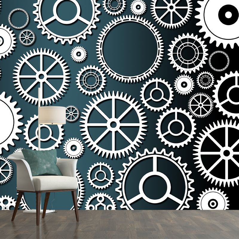 Industrial Metal Gears Mural Illustration Moisture Resistant for Decoration
