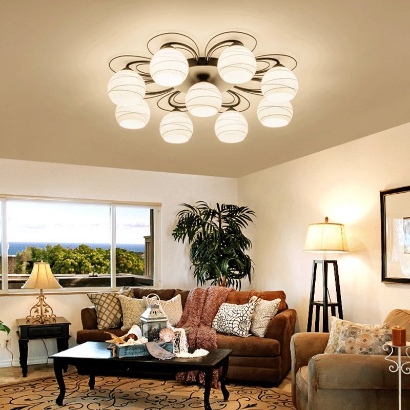 3/6/9 Lights Orb Flush Mount Lamp Traditional White Glass Flush Ceiling Light for Living Room