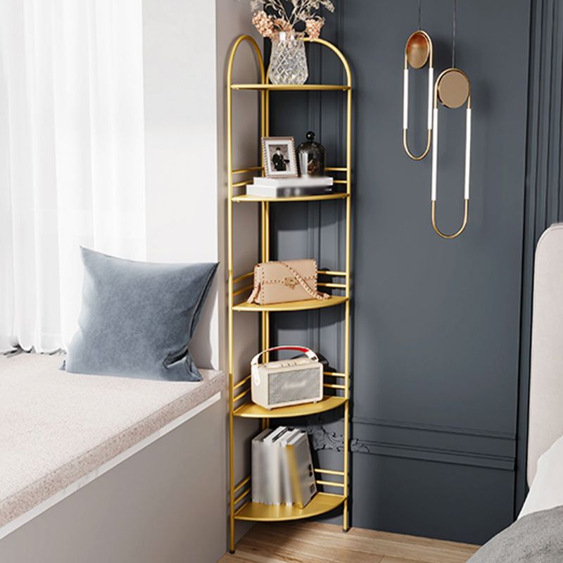 3/5-Shelf Contemporary Corner Bookshelf Iron Open Bookshelf for Living Room