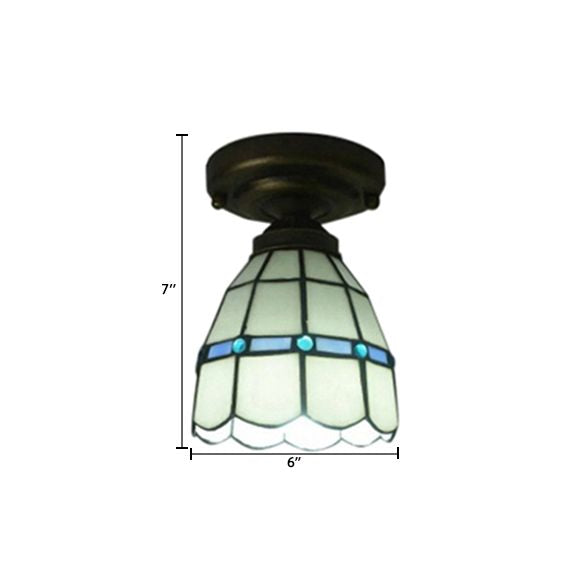 Plafonnier en vitrail, luminaire semi-encastré floral blanc avec bijou pour chambre à coucher de style Tiffany