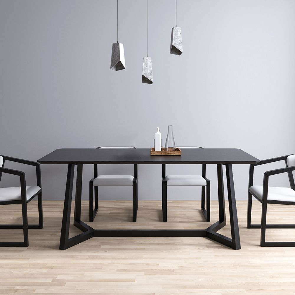 Rectangle Black Industrial Dining Table Pine Solid Wood Table with Trestle Base
