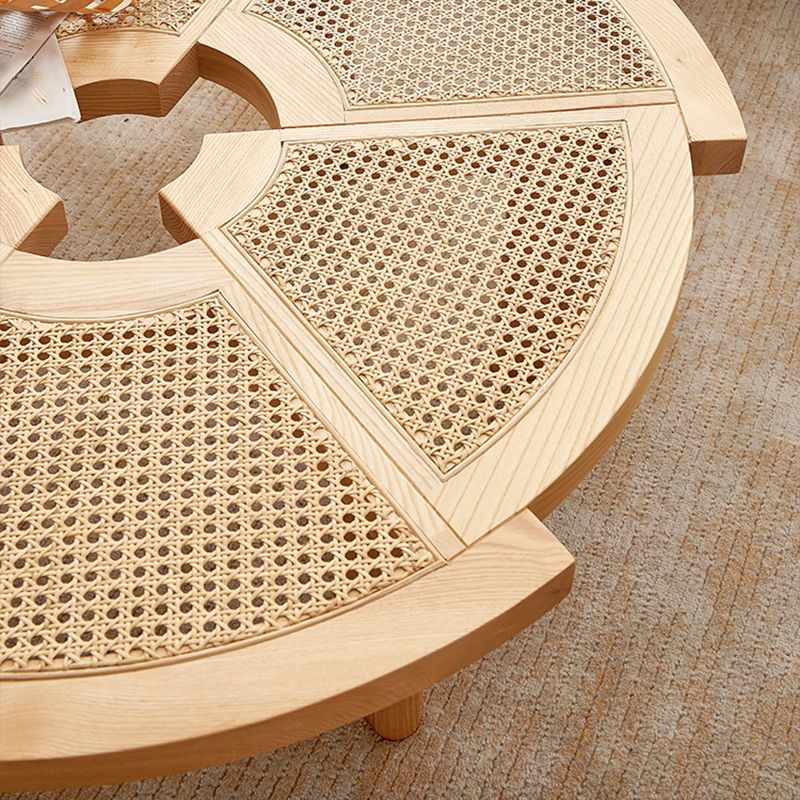 Nordic Wood and Rattan Cocktail Table Free Form Coffee Table