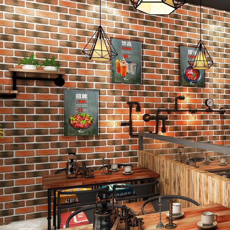 Wanddecoratie met baksteeneffect in natuurlijke kleuren, industriële niet-geplakte behangrol voor koffiebar