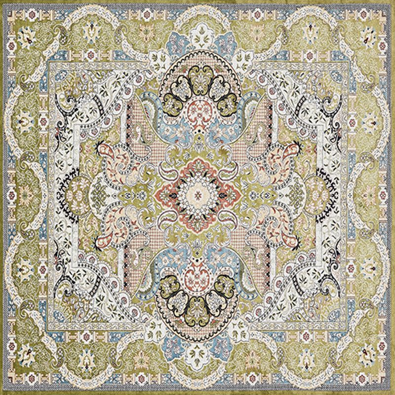 Alfombra de estampado étnico cuadrado alfombra resistente a manchas de poliéster retro de alfombra multicolor para sala de estar