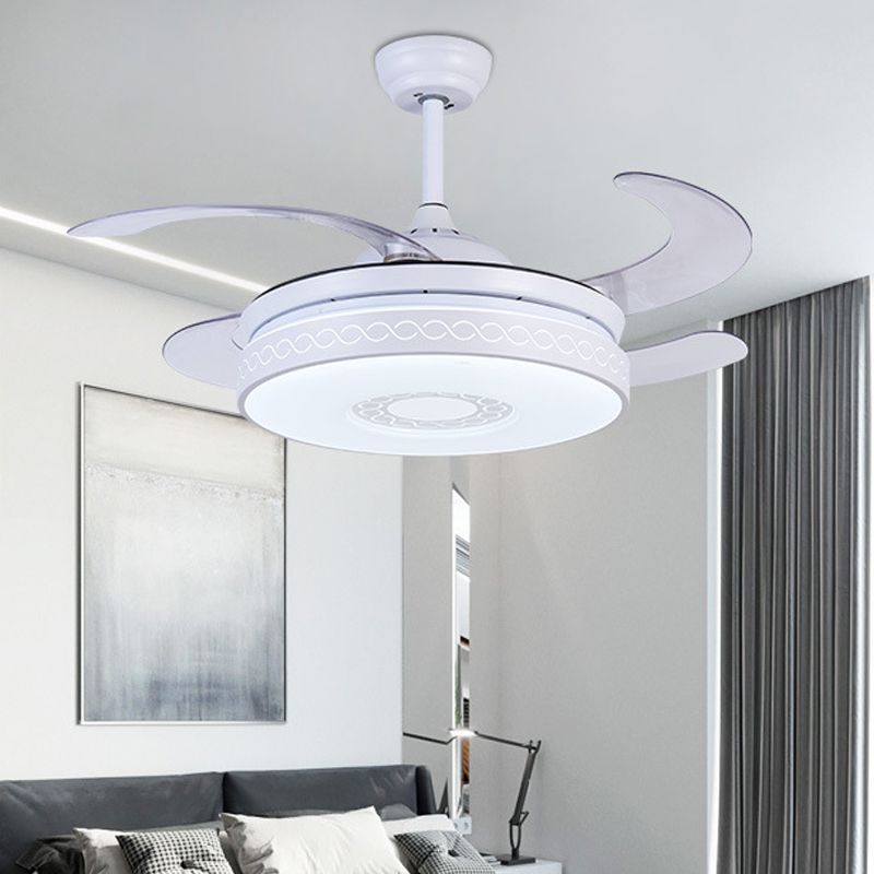 Éclairage de ventilateur de pendentif en acrylique LED contemporain 36 "W Salle Semi-Flush Light en blanc avec 4 lames, télécommande / mur / télécommande et contrôle mural