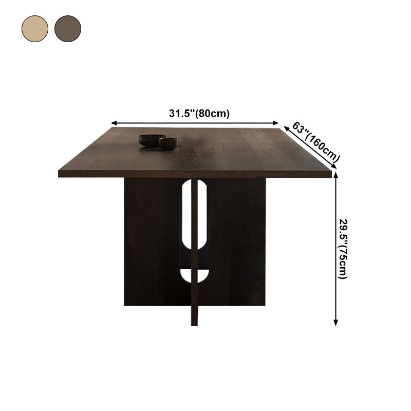 Mesa de comedor rectangular de color madera, mesa de madera maciza, simplicidad con pedestal doble