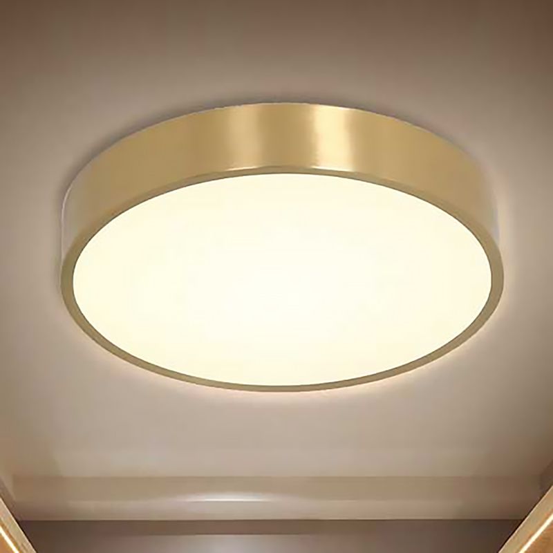 12"/16"/19.5" Dia Ultra Thin Drum Ceiling Flush Modern Brass LED Bedroom Flush Mount Light with Acrylic Diffuser in Warm/White