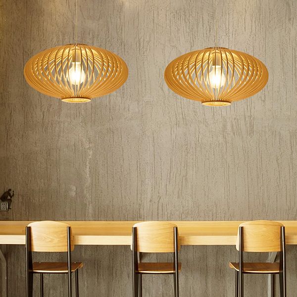 Holz geometrische Form Deckenleuchte chinesischer Stil Single -Anhänger für Esszimmer