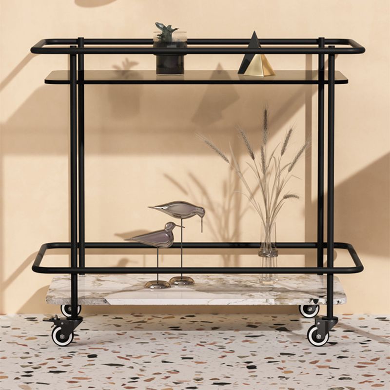 Contemporary Glass & Stone End Table 25.59" W Side Table with Casters