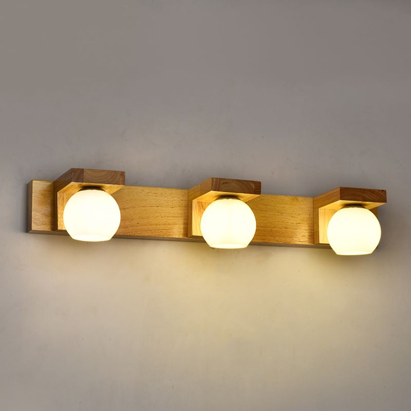 Wood Ball Mirror Wall Light Modern Multi Lights Wall Mounted Light Fixture in Brown