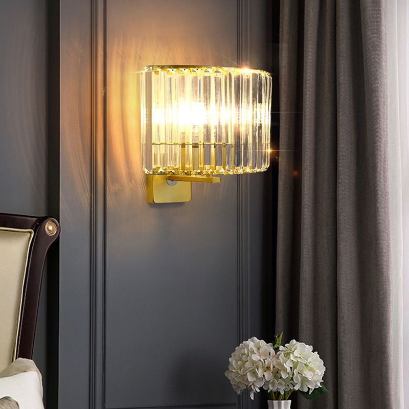 Gold Metal Modern Wall Sconce Geometric Shape Wall Light with Crystal Shade for Bedroom