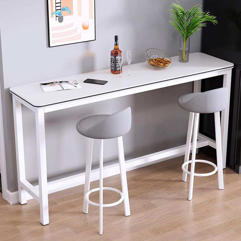 Matte Finish Faux Wood Bar Table Modern Pub Table with Metal Frame