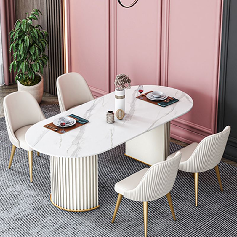 Stone Top Dining Table Contemporary Oval Dining Table with Sled Base