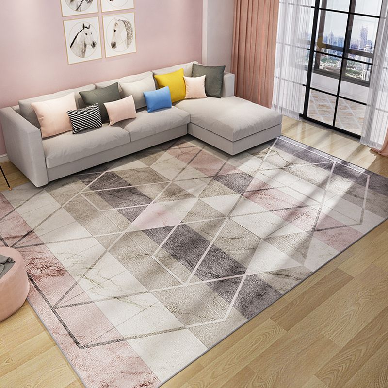 Multi-Colored Living Room Indoor Rug Contemporary Color Block Area Carpet Polyster Stain-Resistant Rug