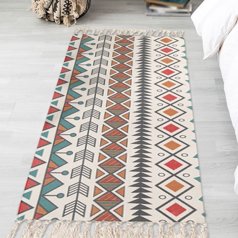 Bohemian Tribal Geometric Pattern Rug Multicoloured Cotton Rug Non-Slip Pet Friendly Washable Area Rug for Bedroom