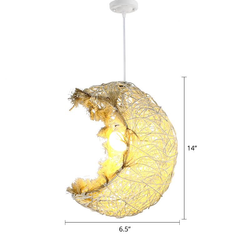 Moon Shaped Hanging Lamp Modern Rattan 1 Head Restaurant Suspended Lighting Fixture