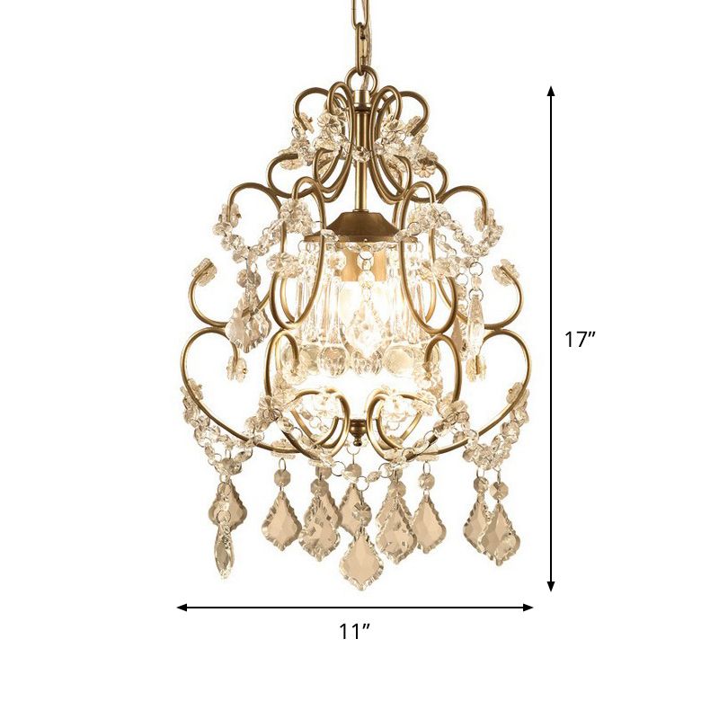 Modern Style Scrolling Hanging Lighting 1 Head Crystal Swag Suspension Lamp in Gold
