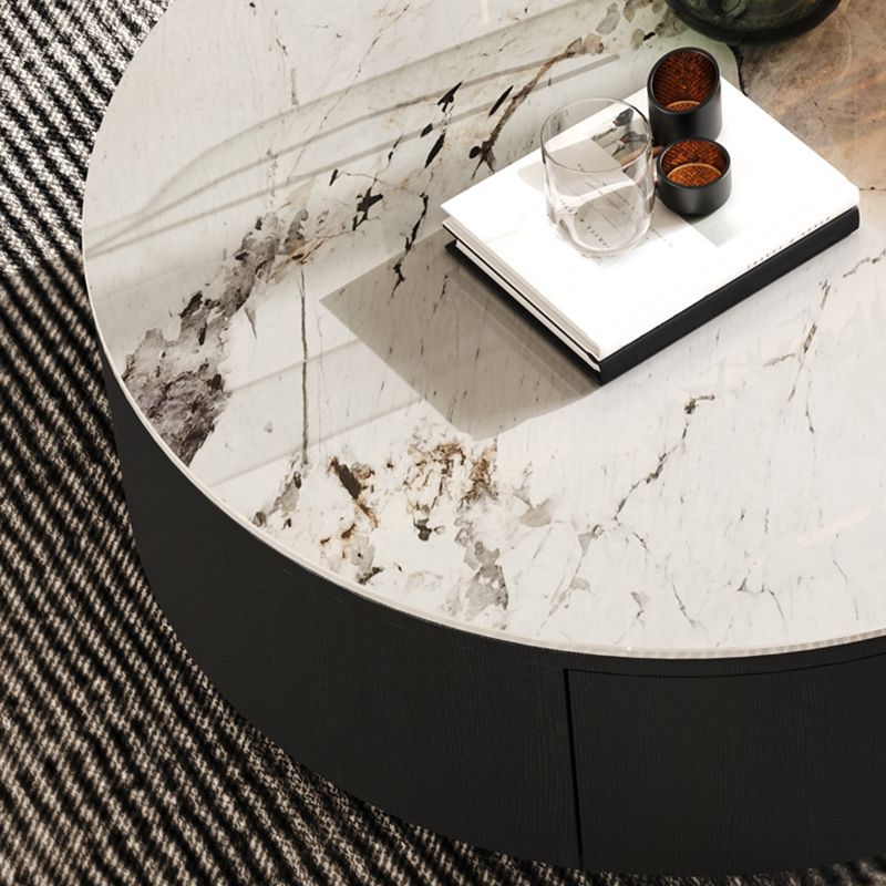 Modern Style Slate Grey/white Top Black Wood Base Round Coffee Table