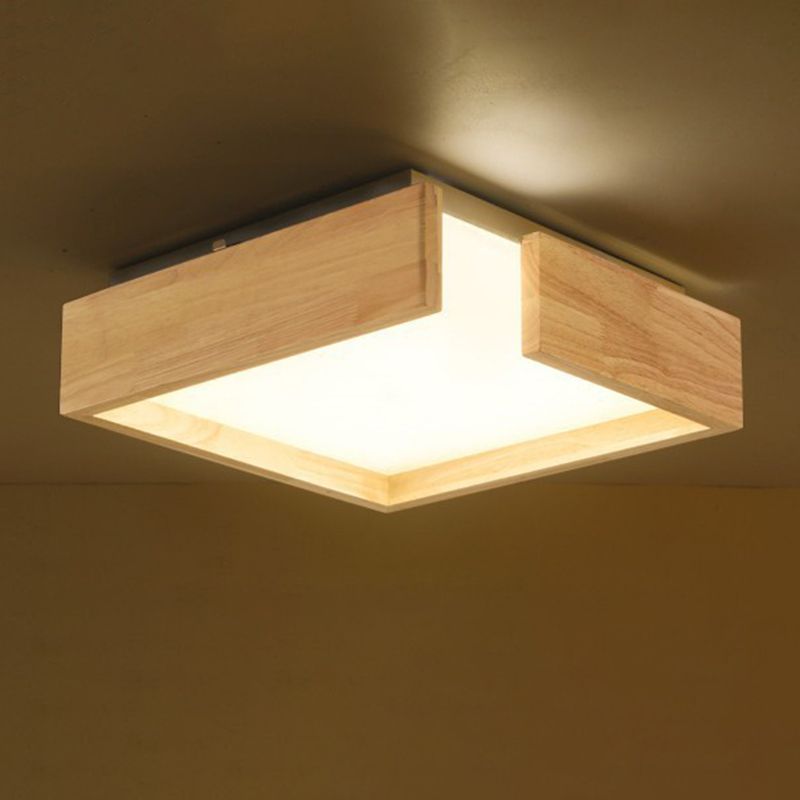 Minimalism Flush Mount Square Wooden Ceiling Light Fixture for Bedroom