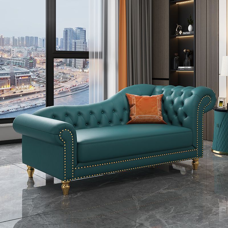 Modern Style Rolled Arms Chaise Living Room Faux Leather Chaise