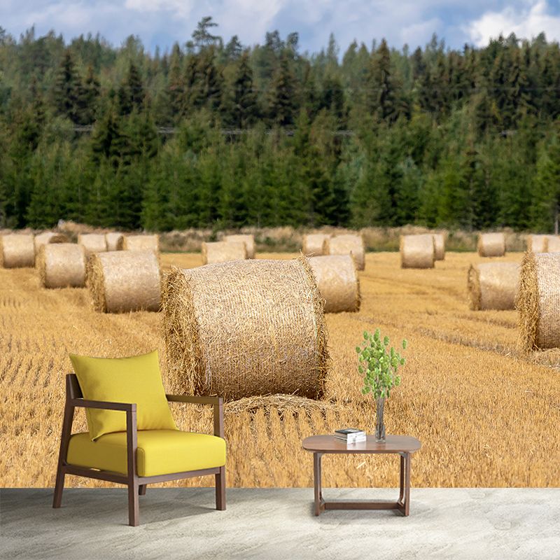Horizontal Photography Straw Bales Mural Moisture Resistant for Sitting Room