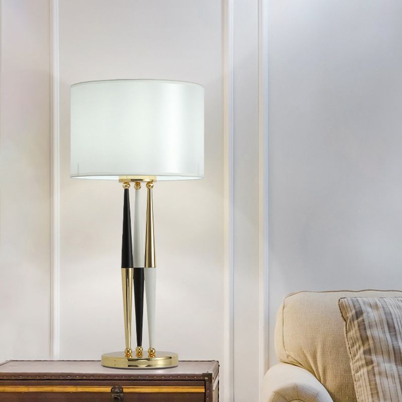 1 Bulb Living Room Table Light Contemporary White Desk Lamp with Drum Fabric Shade