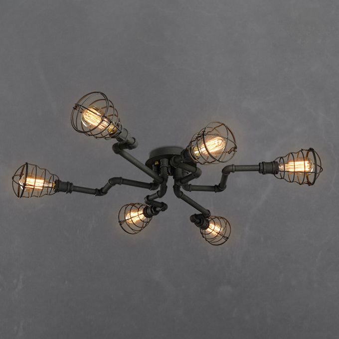 Industrial Flush Mount Light Fixture Multi-Head Ceiling Mounted Lamp with Metal Shade