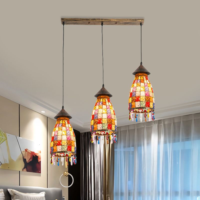 Dome Shade Bar Multi Light Pendant Vintage Metal 3 Heads Black Ceiling Lamp with Linear/Round Canopy