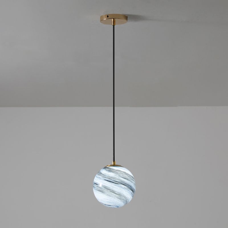 Stained Glass Planet Hanging Lamp Minimalist 1-Light Down Lighting Pendant for Bedroom