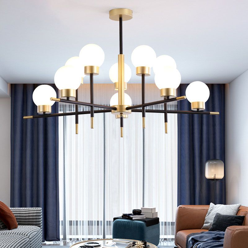 Postmoderne Metallkronleuchter Multi -Licht -Deckenkraut mit Glasschatten für Esszimmer