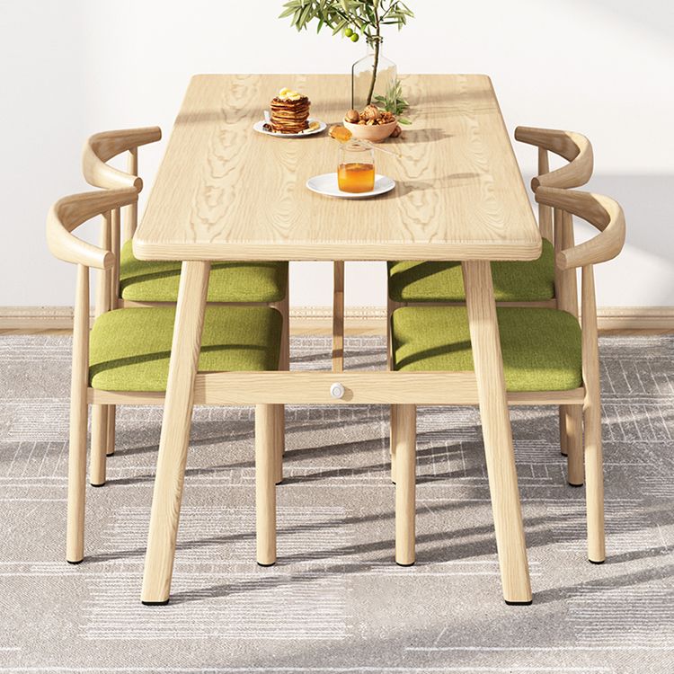 Modern Rectangle Dining Table Wood Tabletop with Iron Trestle Base