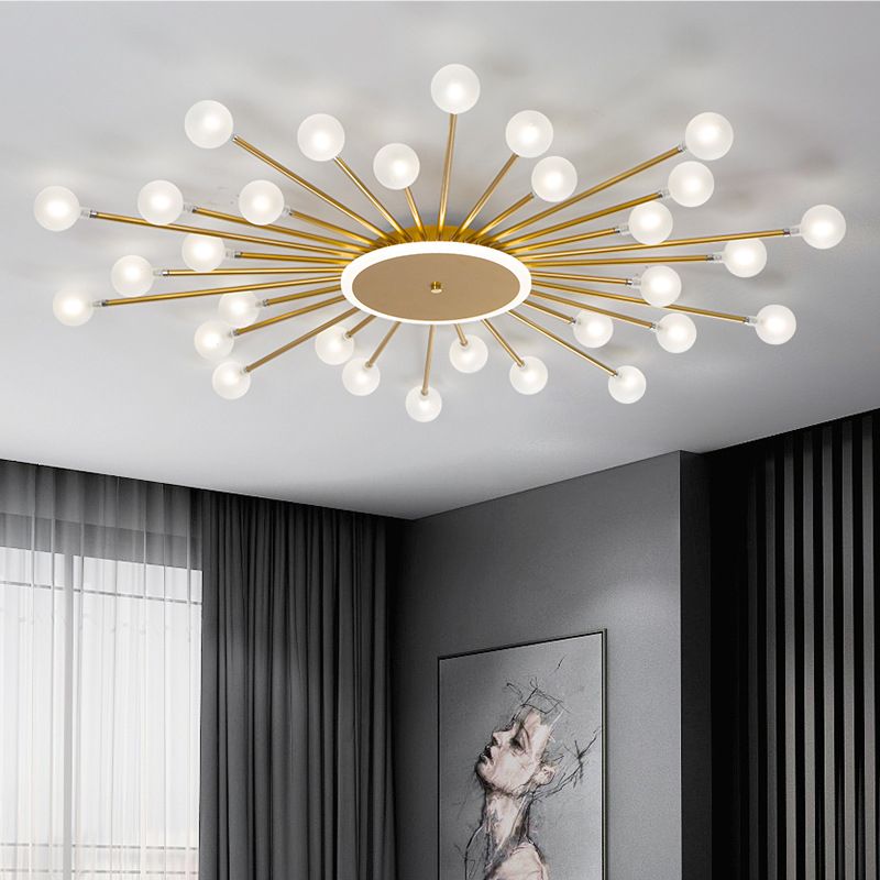 Lámpara de techo posmoderna de 18 luces de vidrio esmerilado con montaje empotrado Starburst posmoderno en negro/dorado