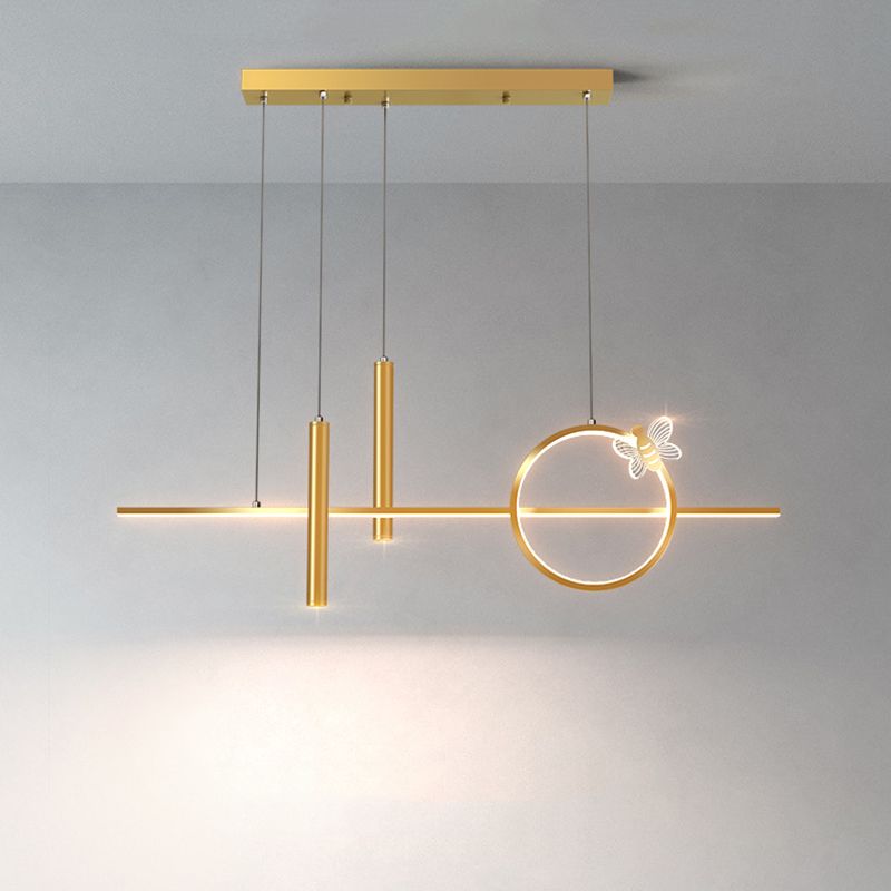 Moderne lineare Inselbeleuchtung LED Gold Metall Anhängerleuchte für Esszimmer