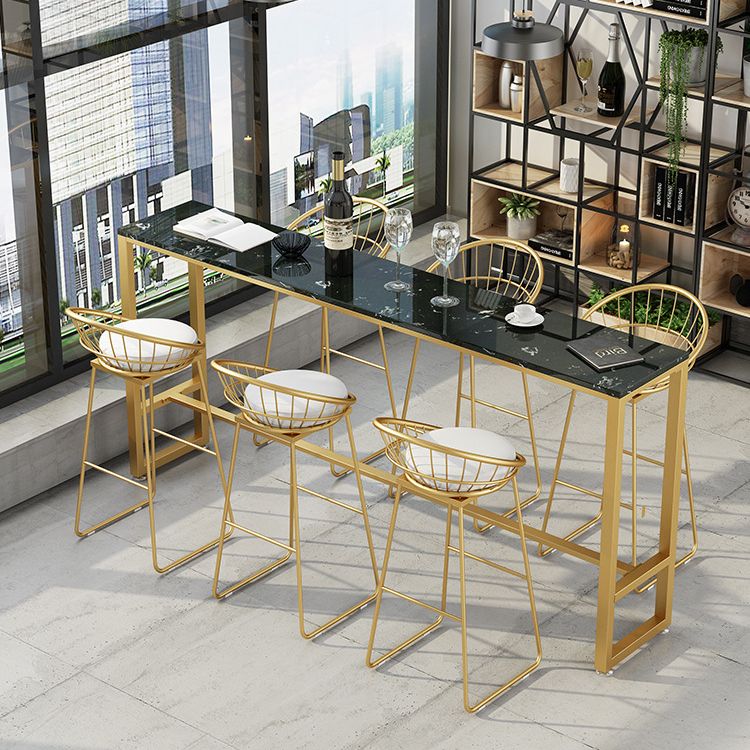 Glam Pub Table Bar Height Faux Marble Rectangle Bar Table for Indoor