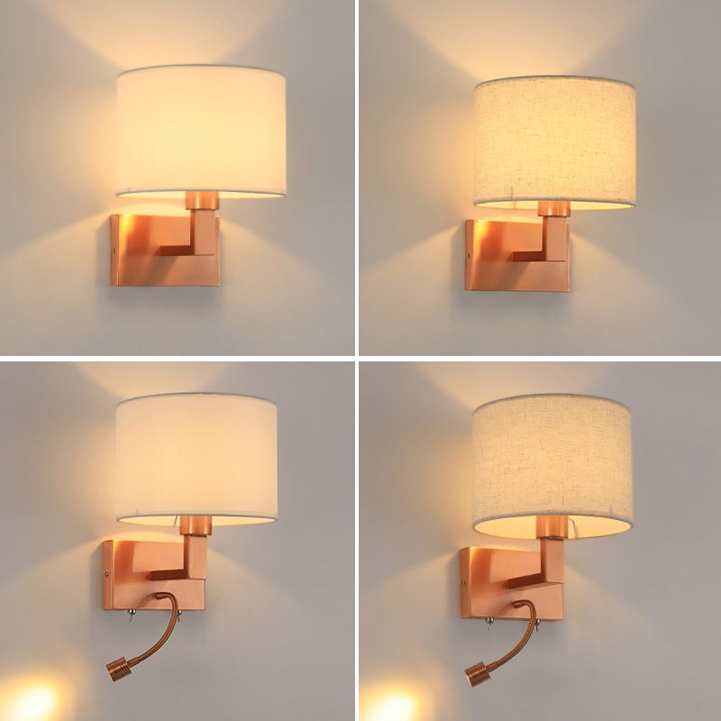 Iron and Fabric Wall Light Post Modern Wall Sconce in Rose Gold Finish