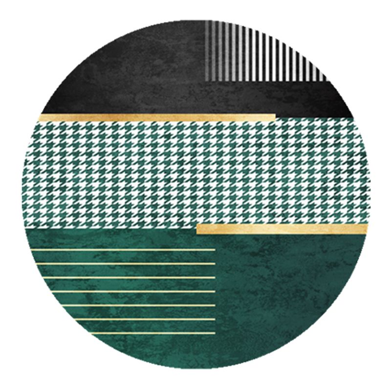 Round Houndstooth Print Carpet Polyester Modern Rug Non-Slip Backing Indoor Rug for Living Room