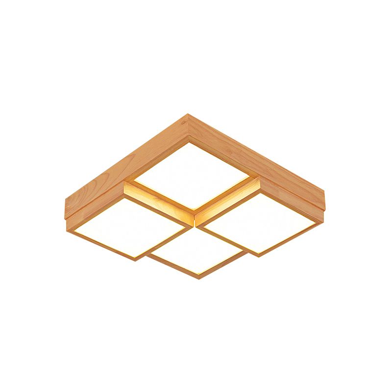 Natuurlijke Houten Vierkante Flush Licht Moderne 4/6/9-Licht Houten LED Plafond Lamp in Warm/Wit/Natuurlijk Licht