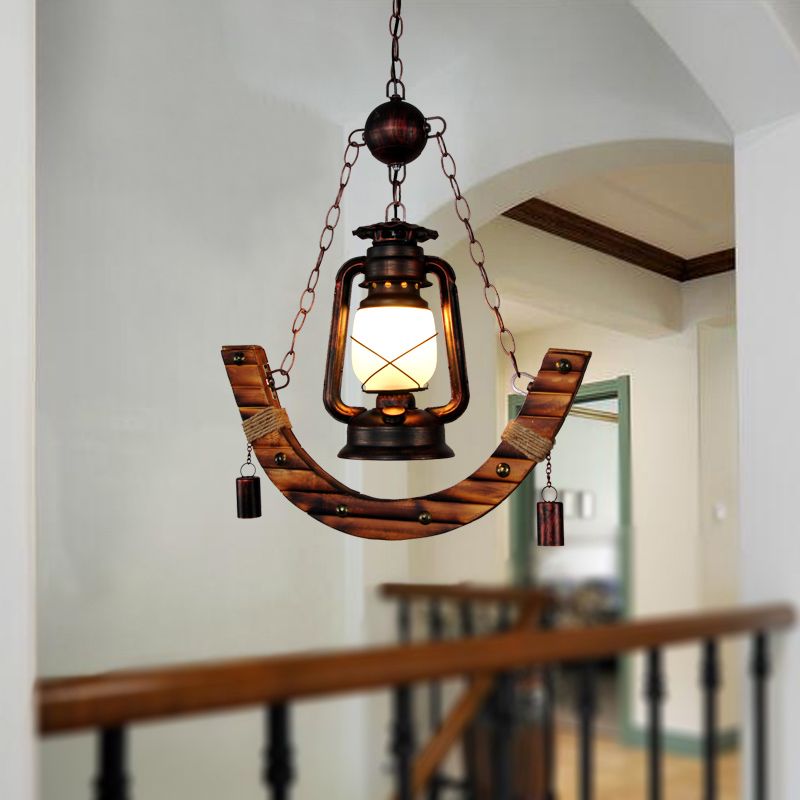 Houten anker nautische stijl hangende licht retro kerosinelampvormige enkele lampverlichtingshanger voor coffeeshop