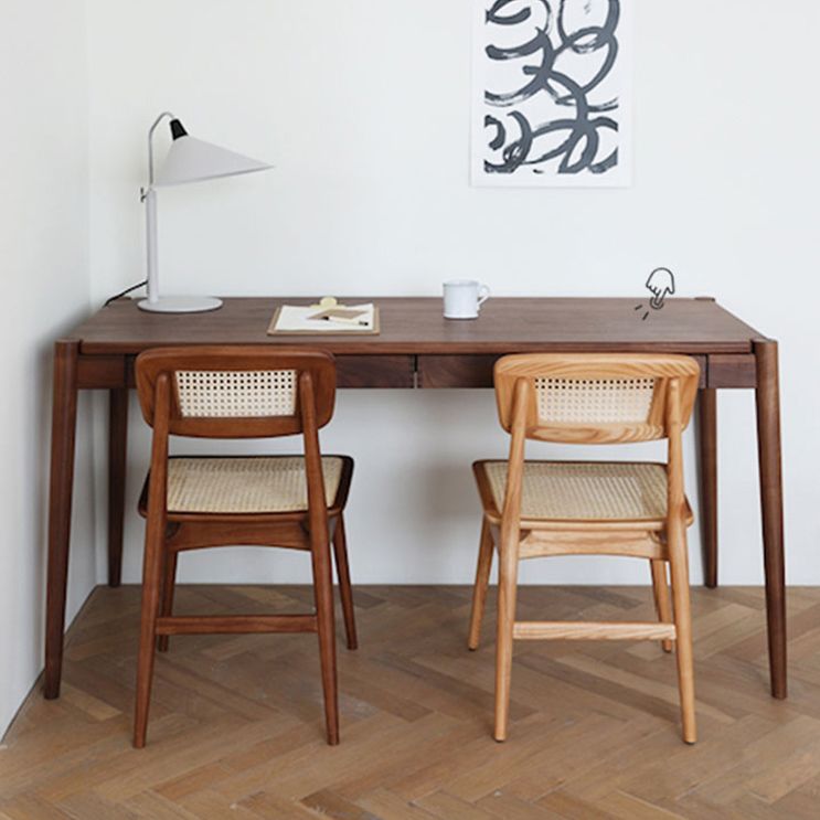 Silla de comedor de estilo escandinavo de ratán de madera, silla lateral de comedor con respaldo abierto